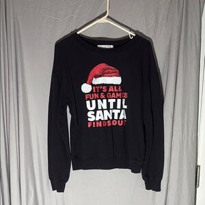 Wound Up Black and Red Crew Neck Sweater with Festive Graphics